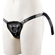 STRAPON BLACK PU HARNESS WITH TWO RINGS