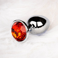 Round Gem Butt Plug - Medium - Silver/Ruby Red