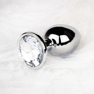 Round Gem Butt Plug - Medium - Silver/Diamond