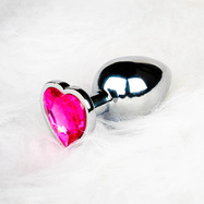 Heart Gem Butt Plug - Large - Silver/Rubellite Pink