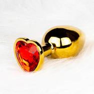 Heart Gem Butt Plug - Medium - Gold/Ruby Red