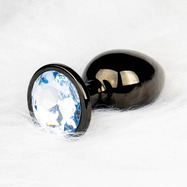 Round Gem Butt Plug - Large - Gunmetal/Diamond